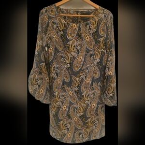 Cynthia Rowley -  Teal, Black and Gold Paisley Dress - Size 4